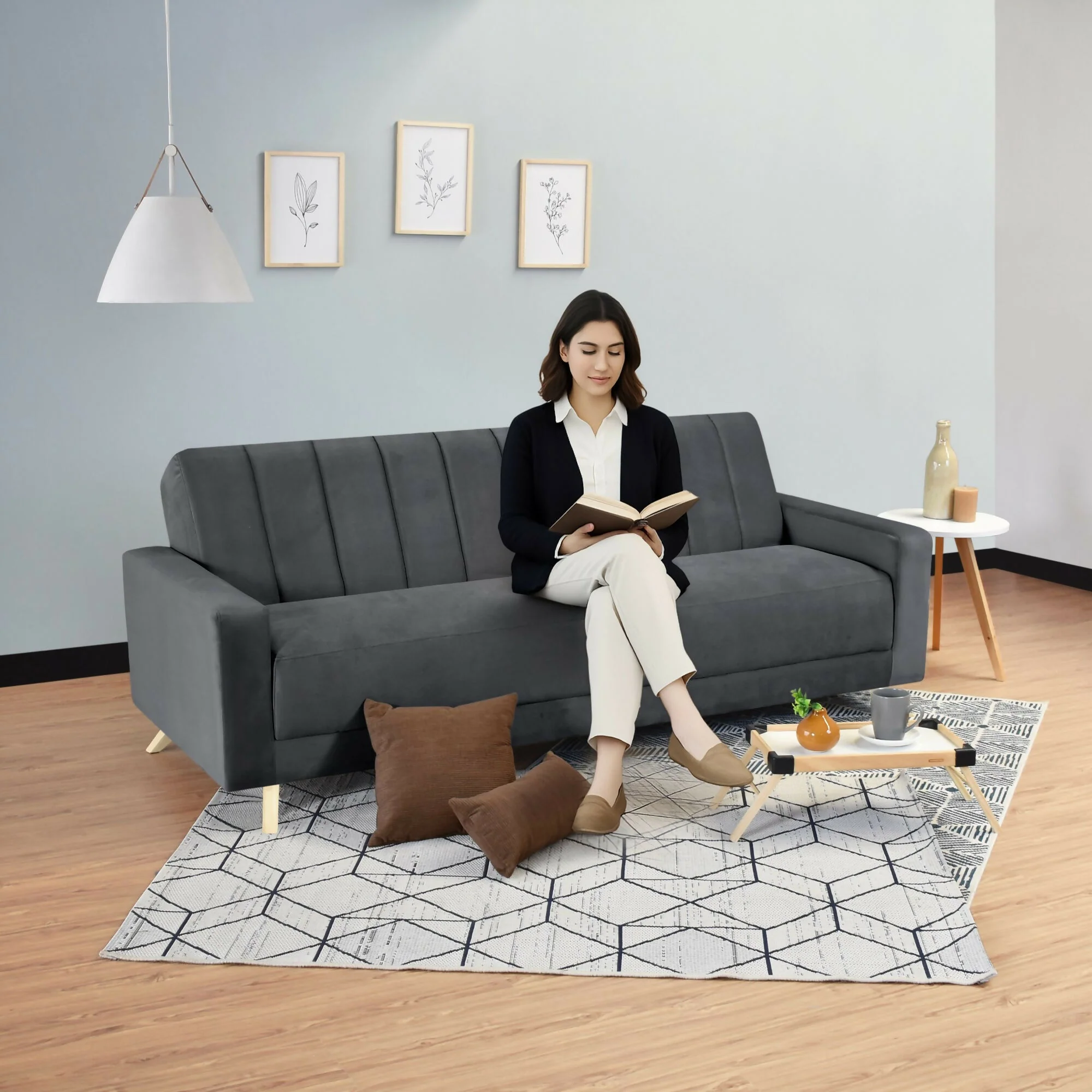 SOFA CAMA RECLINABLE DOMINIC 206X90X80 TELA GRIS - Image 7