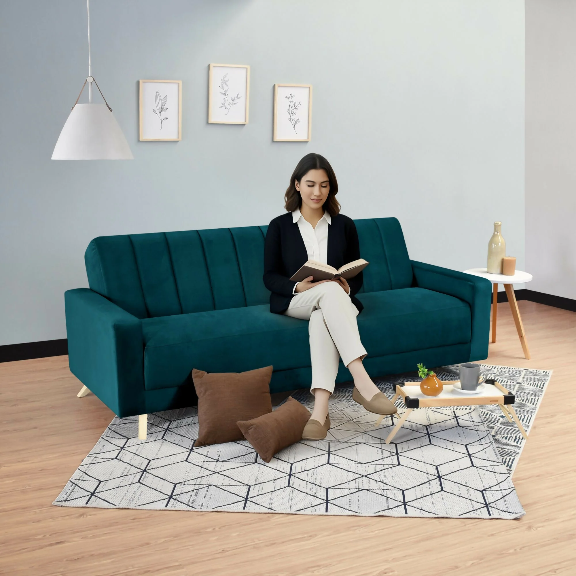 SOFA CAMA RECLINABLE DOMINIC 206X90X80 TELA PETROLEO - Image 7