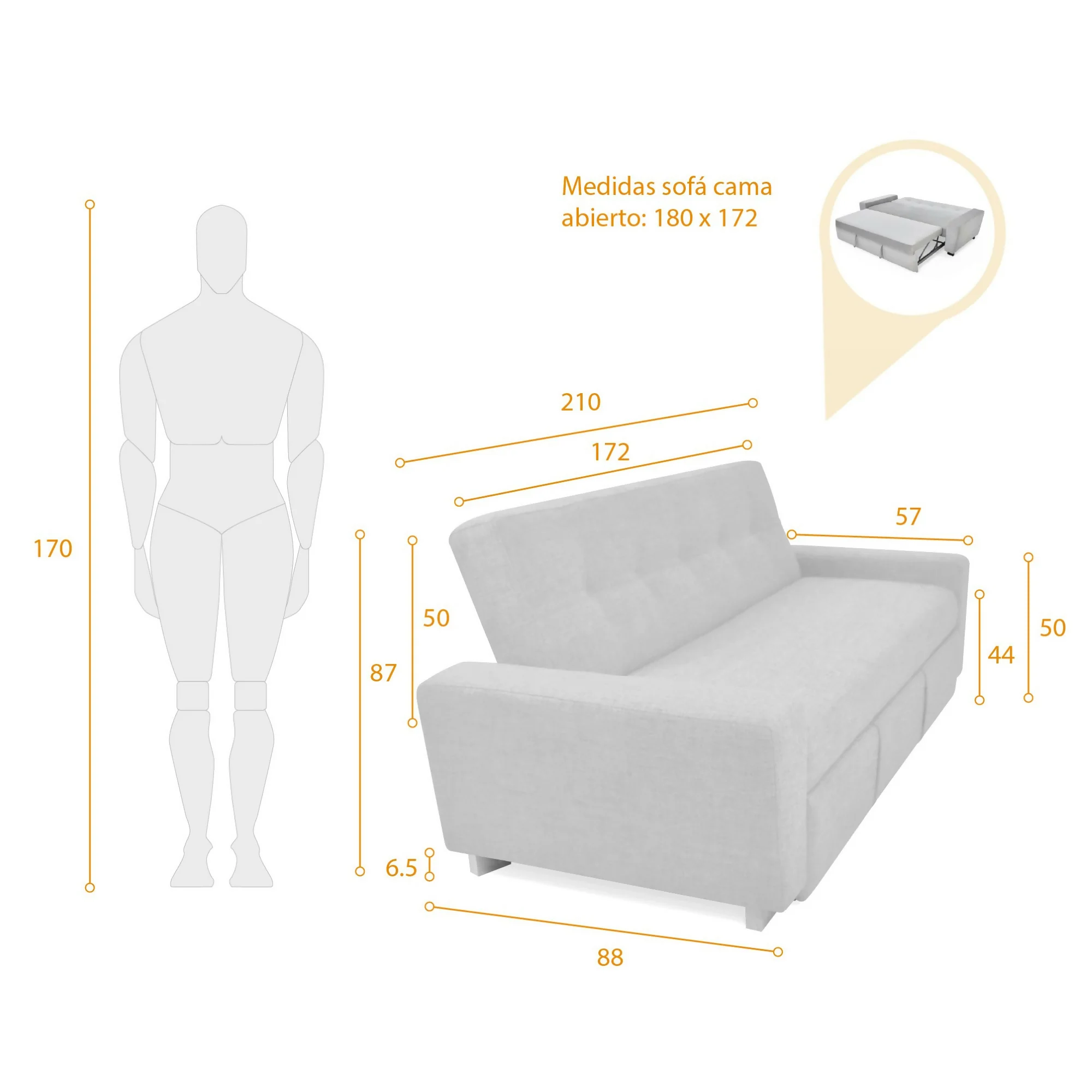 SOFA CAMA RECLINABLE HAMBURGO 210X88X87 TELA PLOMO - Image 8
