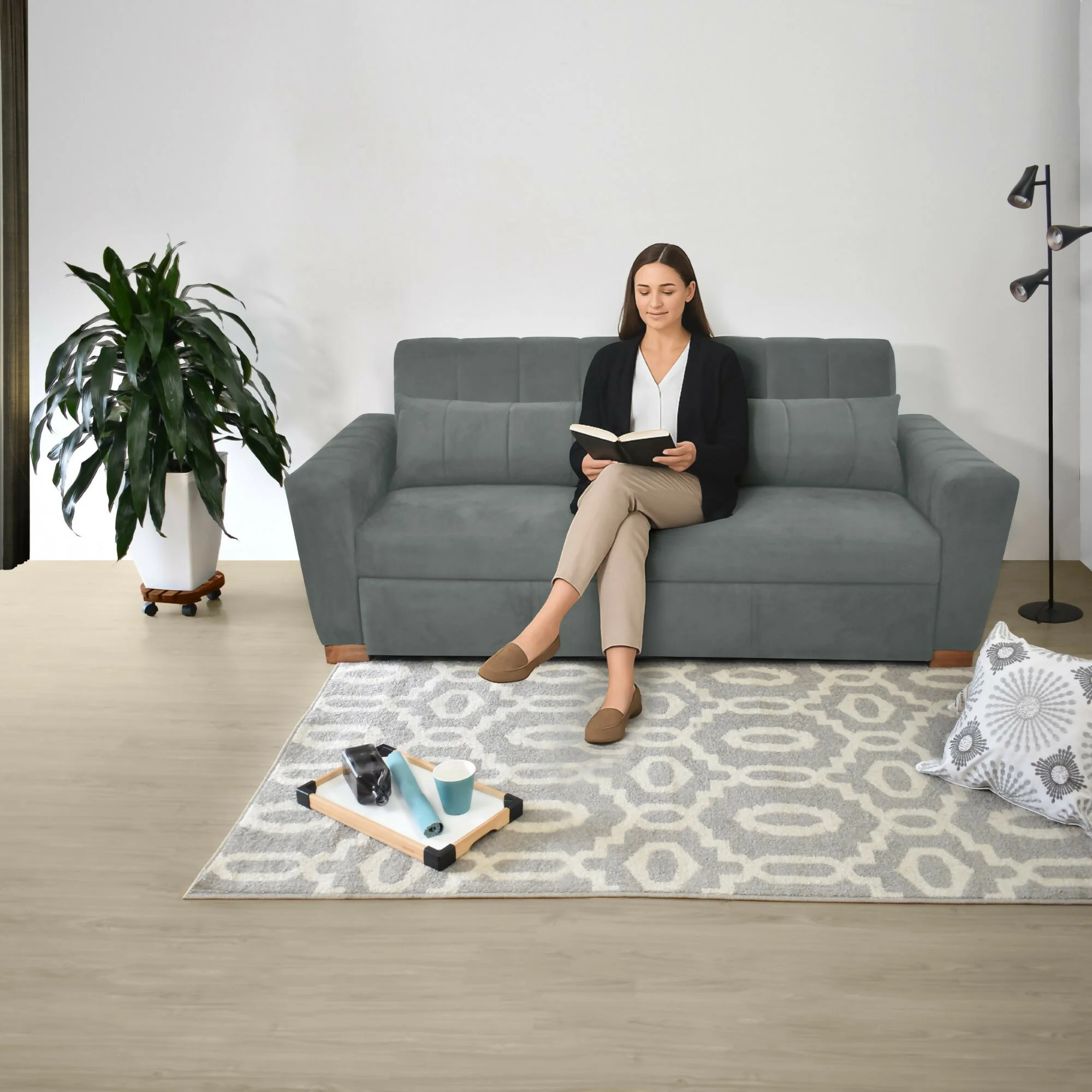 SOFA CAMA RECLINABLE HANNOVER 210X89X85 TELA GRIS - Image 8