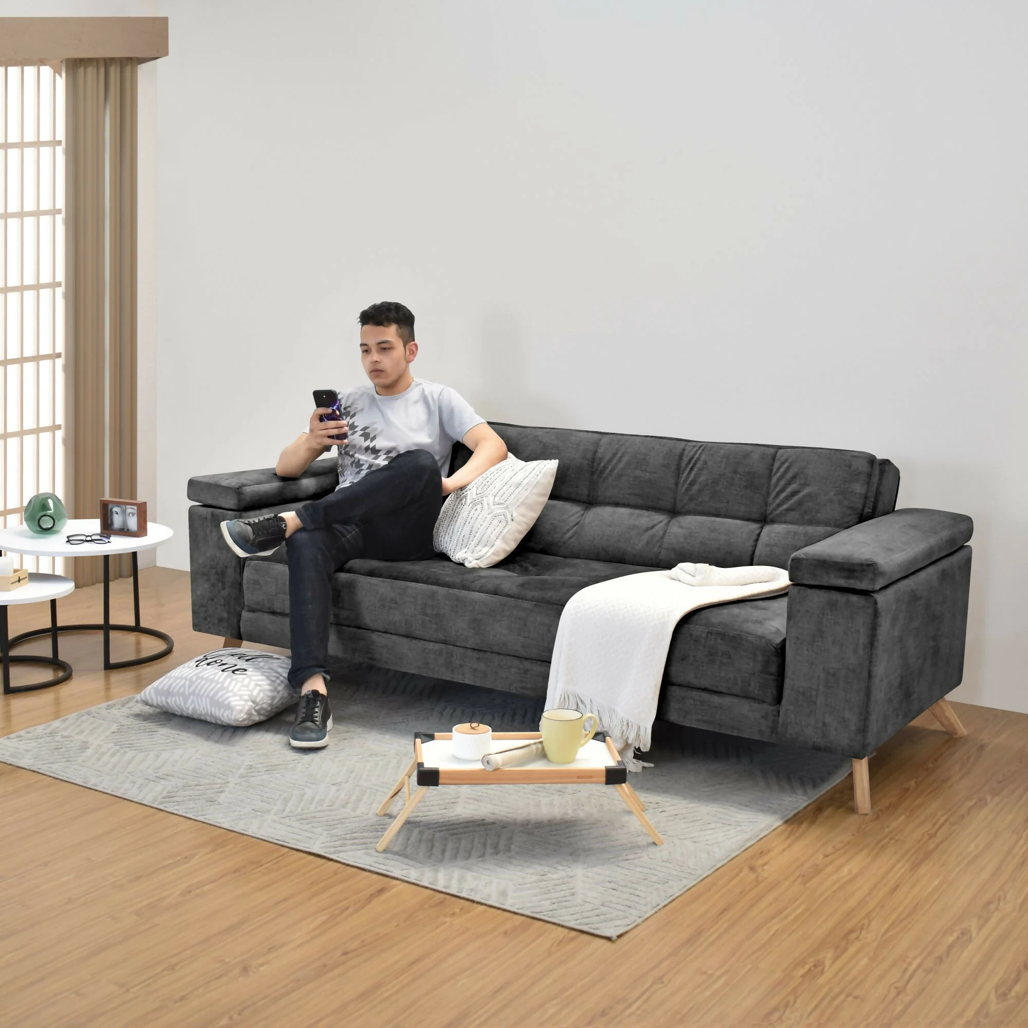 SOFA CAMA RECLINABLE MORETTO 230X86X82 TELA GRIS - Image 6
