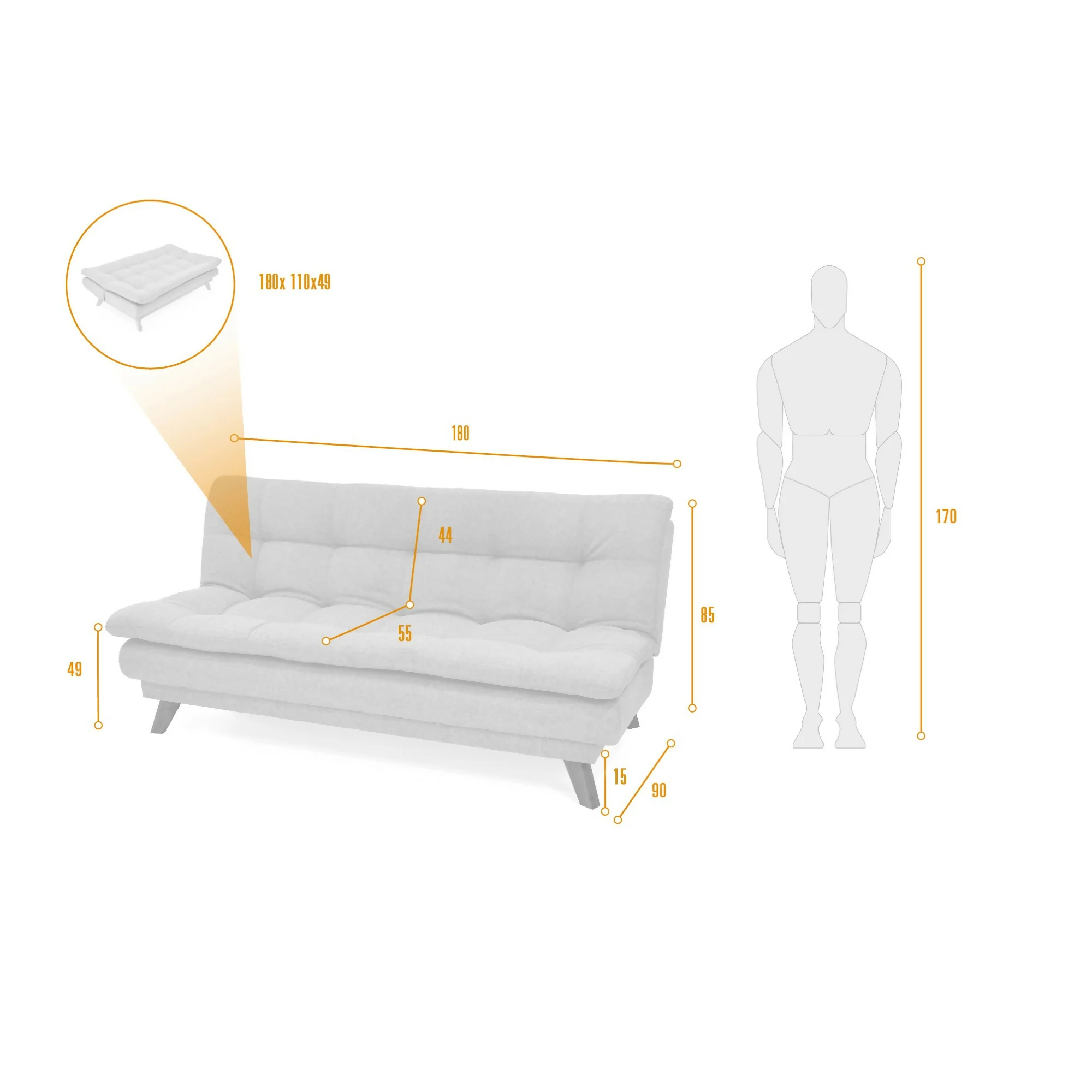 SOFA CAMA RECLINABLE MUNICH 180X90X85 TELA GRIS - Image 8