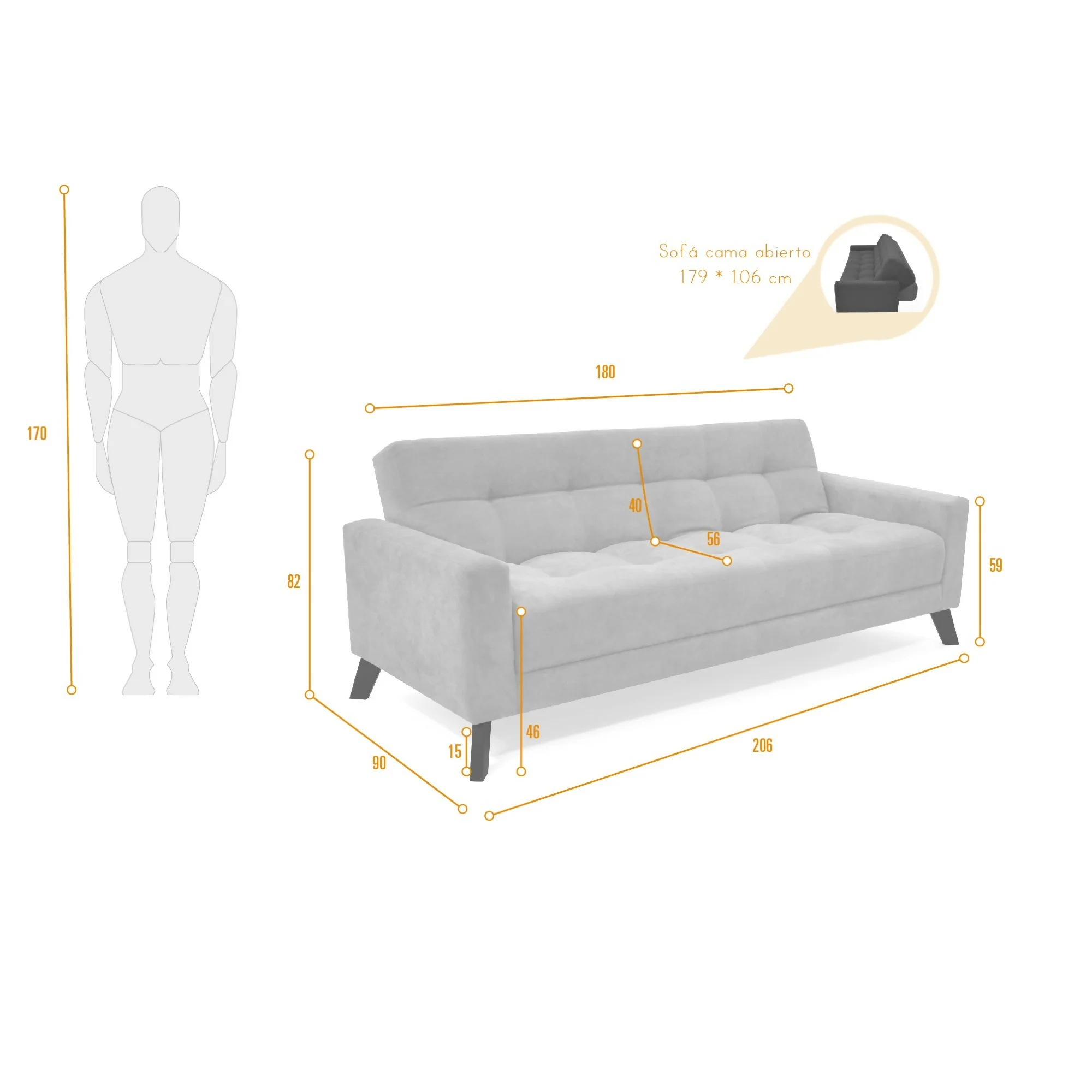 SOFA CAMA RECLINABLE SAHARA 206X90X82 TELA TAUPE - Image 7