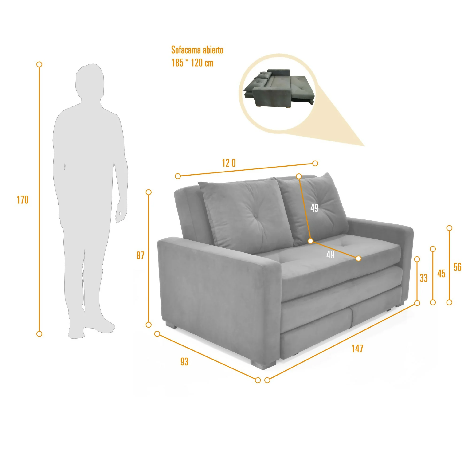 SOFA CAMA RECLINABLE TORINO 147X93X87 TELA TAUPE - Image 6