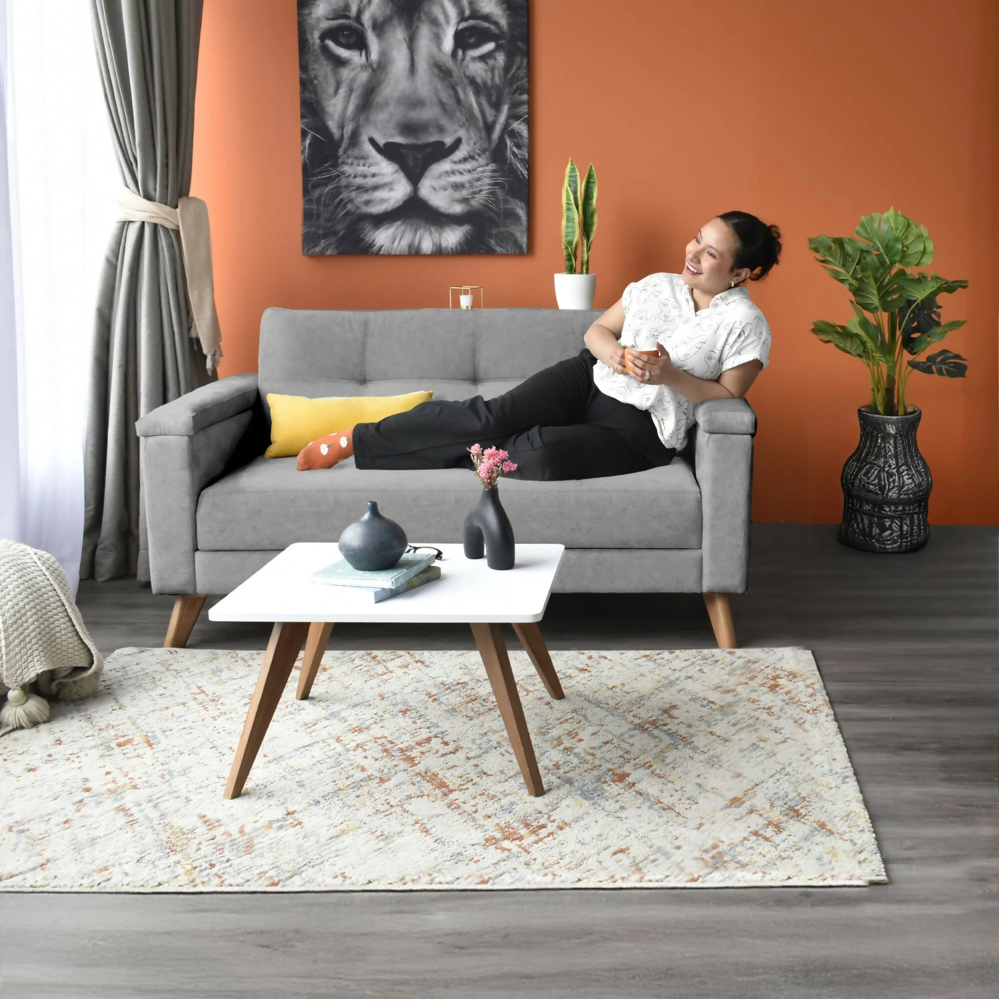 SOFA CARTER 2 PUESTOS 150X83X84 CON APOYA BRAZOS TELA GRIS - Image 5