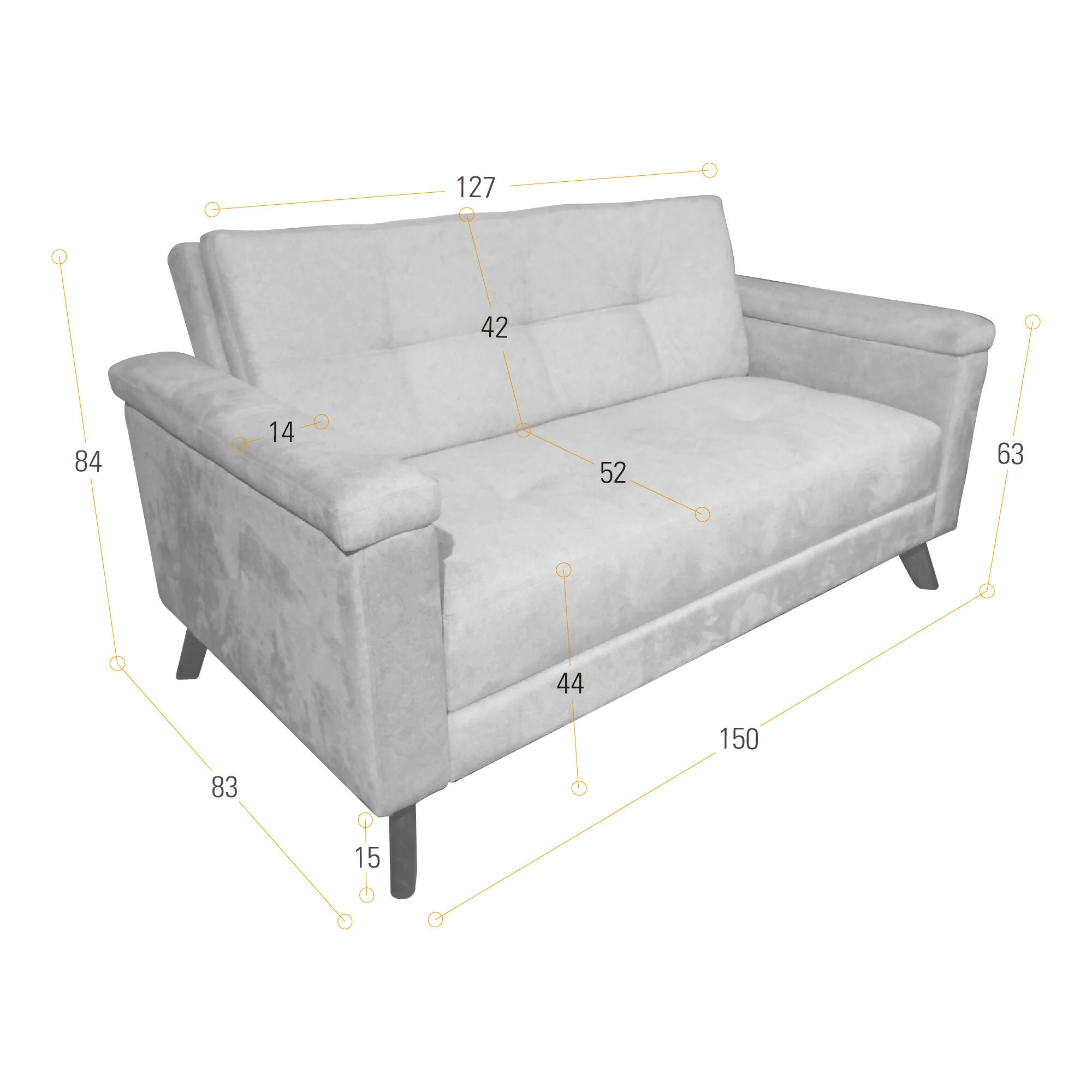 SOFA CARTER 2 PUESTOS 150X83X84 CON APOYA BRAZOS TELA PLATA - Image 5