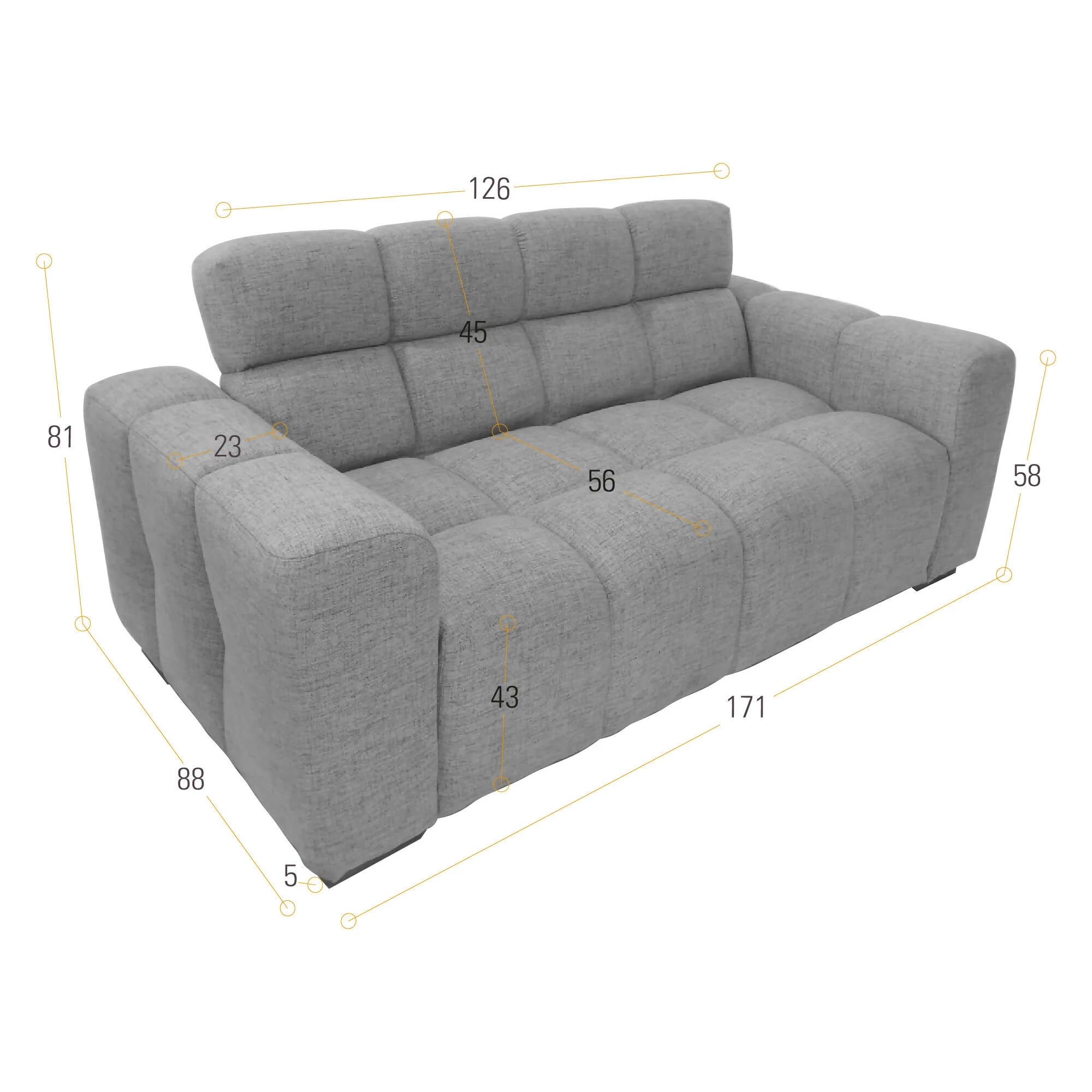 SOFA MIAMI 2 PUESTOS 171X88x81 TELA TAUPE - Image 7