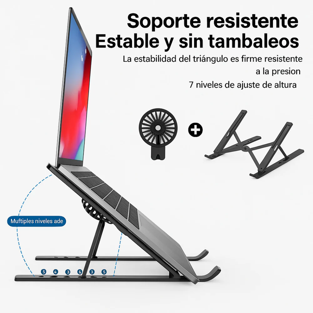 SOPORTE AJUSTABLE LAPTOP PORTÁTIL 1 VENTILADORES BASE PC NEGRO - Image 4
