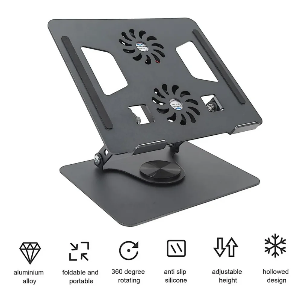 SOPORTE AJUSTABLE LAPTOP PORTĂTIL 2 VENTILADORES BASE PC NEGRO - Image 6