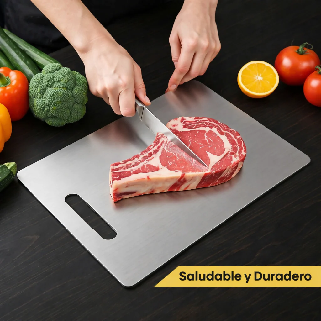 TABLA DE CORTAR ACERO INOXIDABLE ANTIBACTERIANA PROFESIONAL 35CM COCINA RESISTENTE Y FÁCIL LIMPIEZA - Image 3