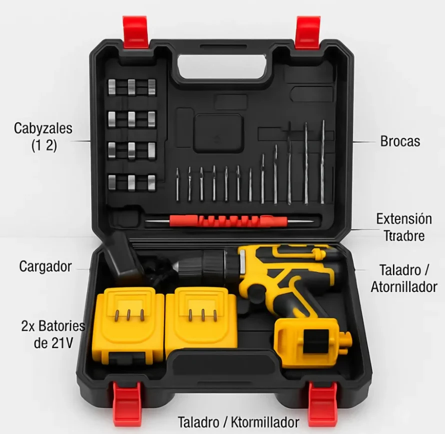 TALADRO PERCUTOR INALĂMBRICO BROCAS DOBLE BATERĂA RECARGABLE - Image 5