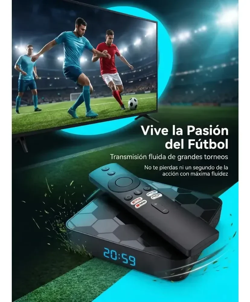 TV BOX I96 FOOTBALL ANDROID TV 8K WIFI BT CHROMECAST VOZ - Image 3