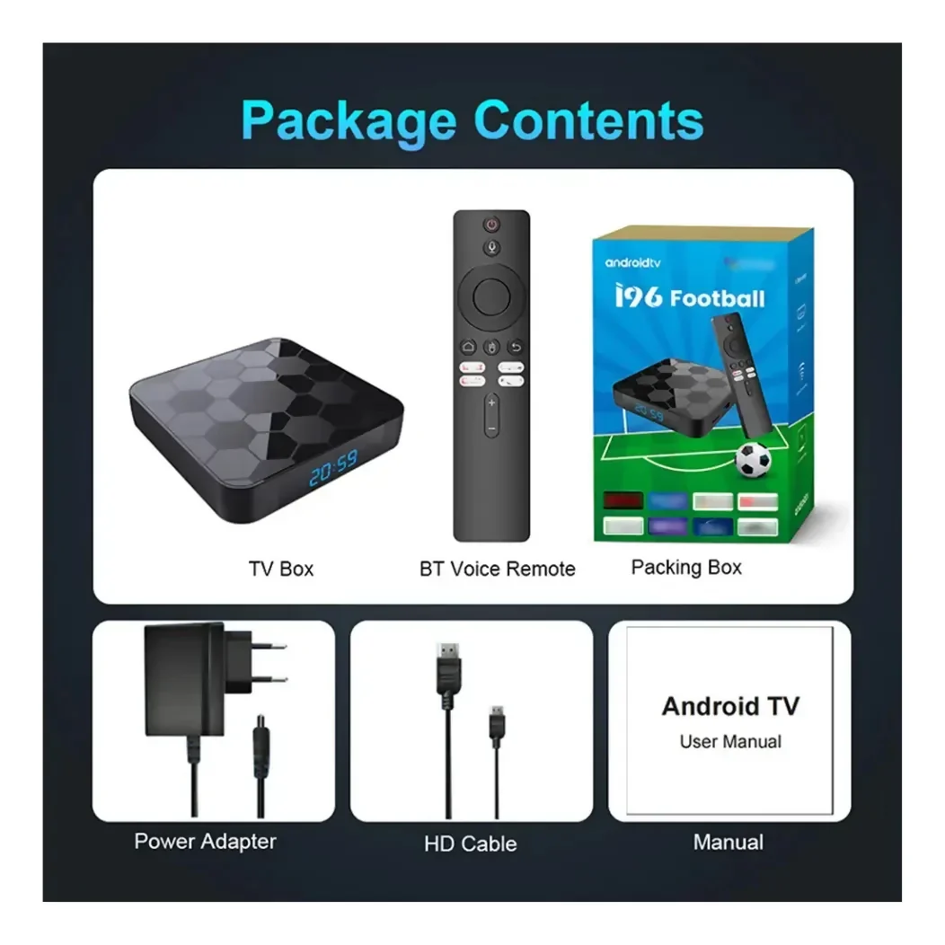 TV BOX I96 FOOTBALL ANDROID TV 8K WIFI BT CHROMECAST VOZ - Image 6