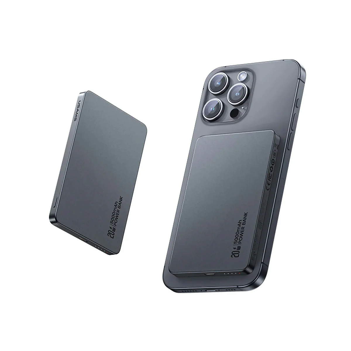 USAMS POWERBANK PD 20W MAGNÉTICO CARGA RÁPIDA WIRELESS 5000MAH GRIS (CD231) - Image 3