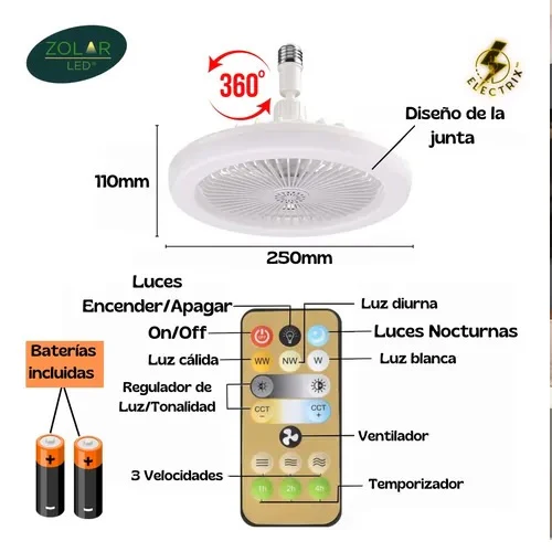VENTILADOR DE TECHO KELUONA 1 TURBO CON 3 PALAS DE PLÁSTICO COLOR BLANCO ESTRUCTURA COLOR BLANCO, 26CM DE DIÁMETRO 1 110V - Image 3