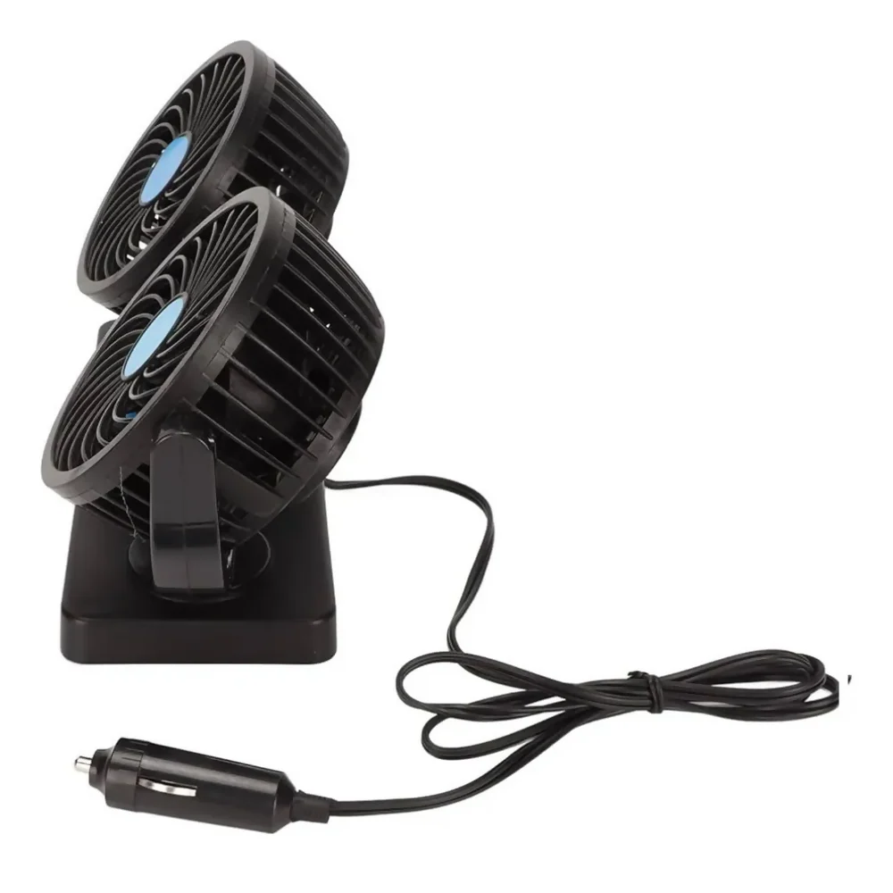VENTILADOR DOBLE PARA CARRO AUTOS INTERIOR GIRATORIO 360° 22 CM NEGRO 1.2V - Image 3