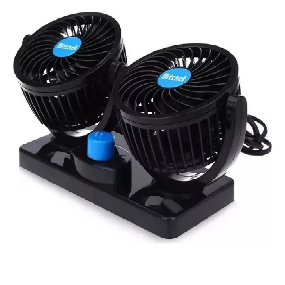 VENTILADOR DOBLE PARA CARRO AUTOS INTERIOR GIRATORIO 360° 22 CM NEGRO 1.2V - Image 4