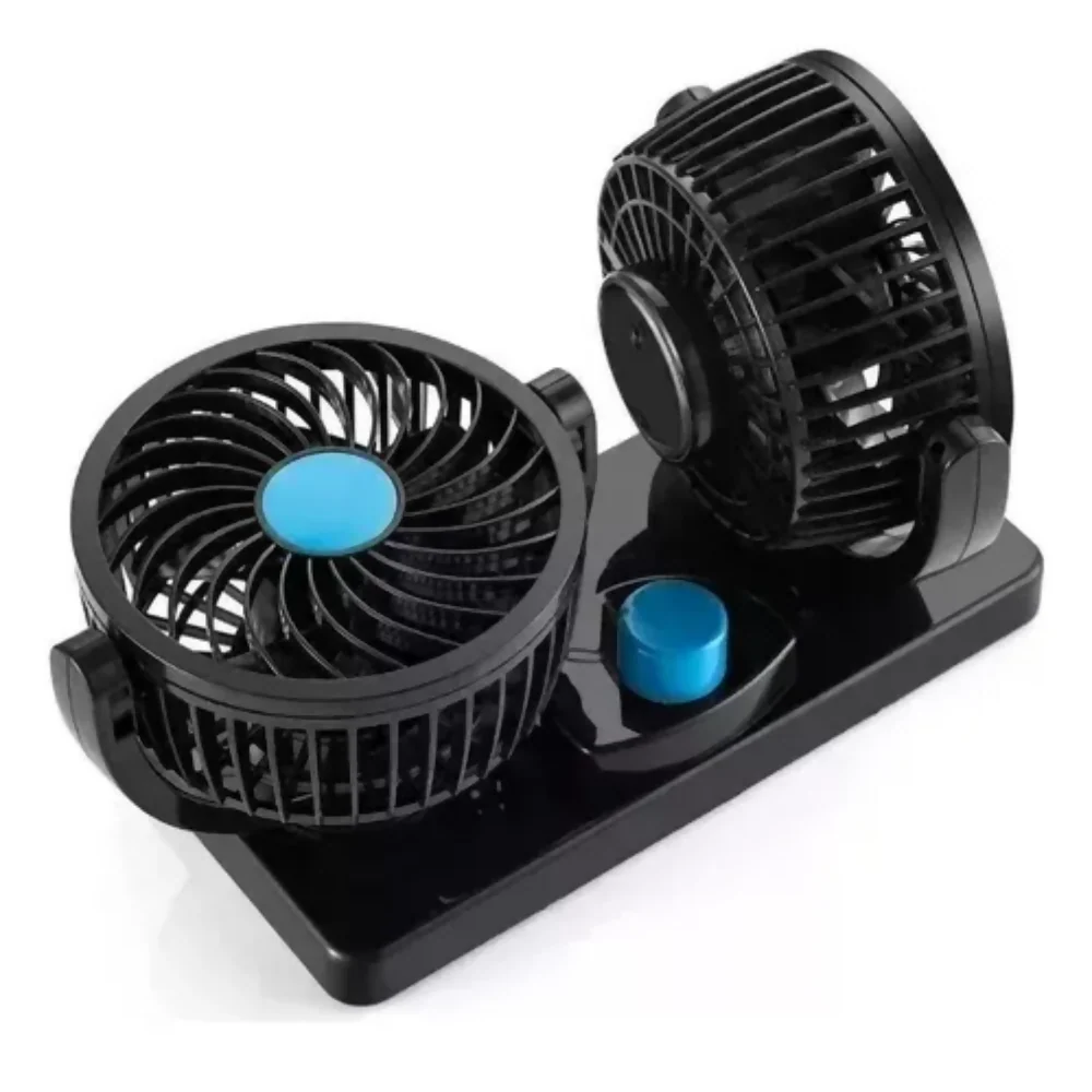 VENTILADOR DOBLE PARA CARRO AUTOS INTERIOR GIRATORIO 360° 22 CM NEGRO 1.2V - Image 5