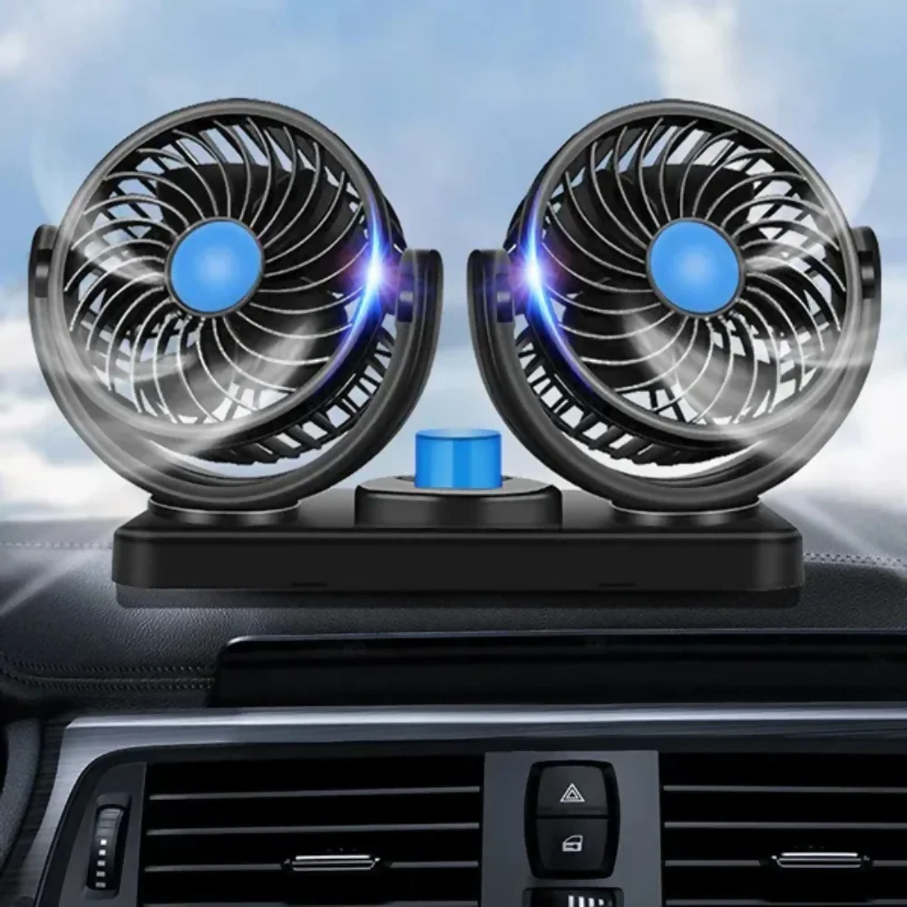 VENTILADOR DOBLE PARA CARRO AUTOS INTERIOR GIRATORIO 360° 22 CM NEGRO 1.2V - Image 6