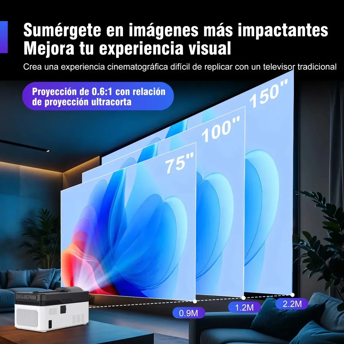 VIDEO BEAM PROYECTOR TIRO CORTO HY450 WIFI 6 LED 900 ANSI - Image 4
