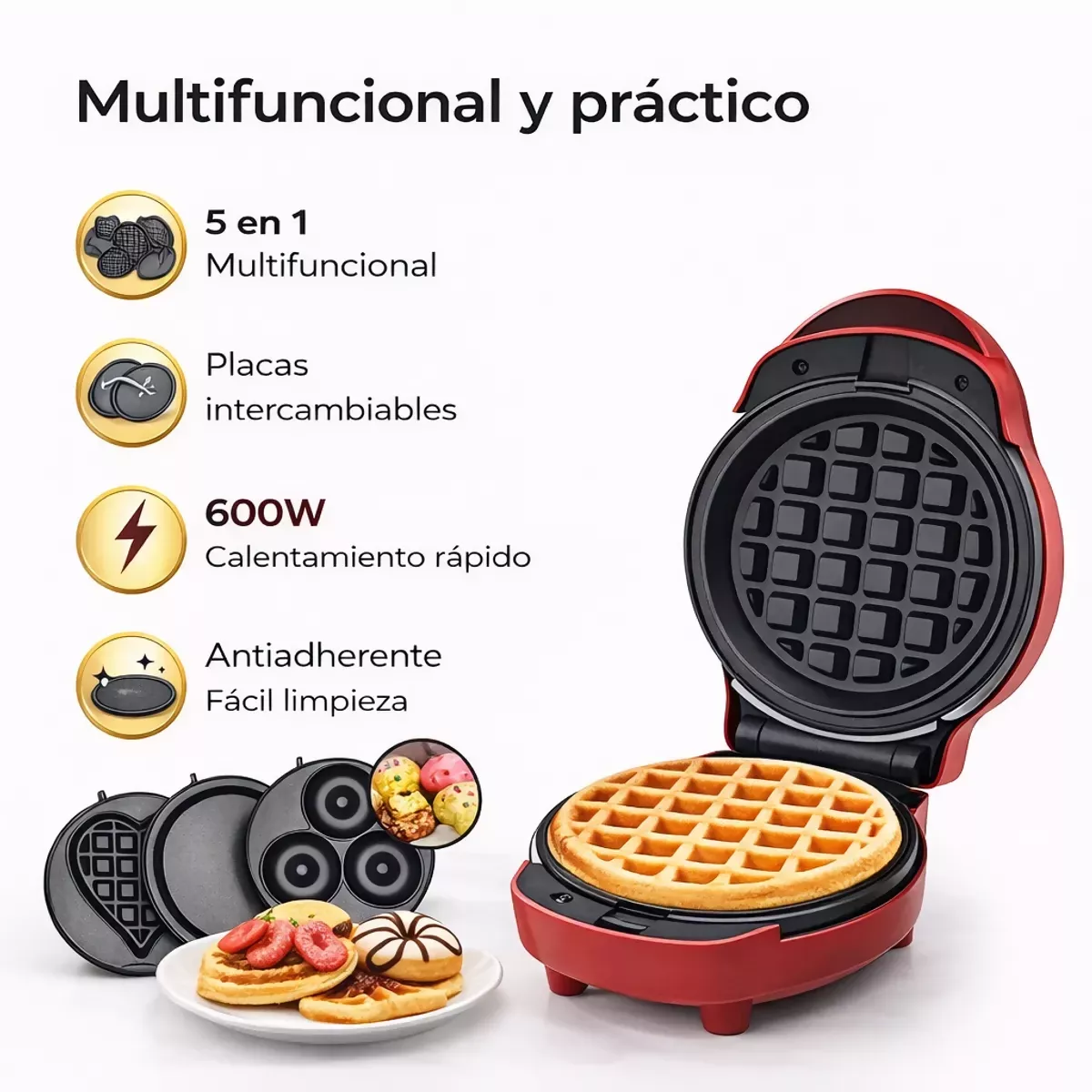 WAFLERA ELÉCTRICA SOKANY 5 EN 1 ANTIADHERENTE 600W CON PLACAS INTERCAMBIABLES - Image 5